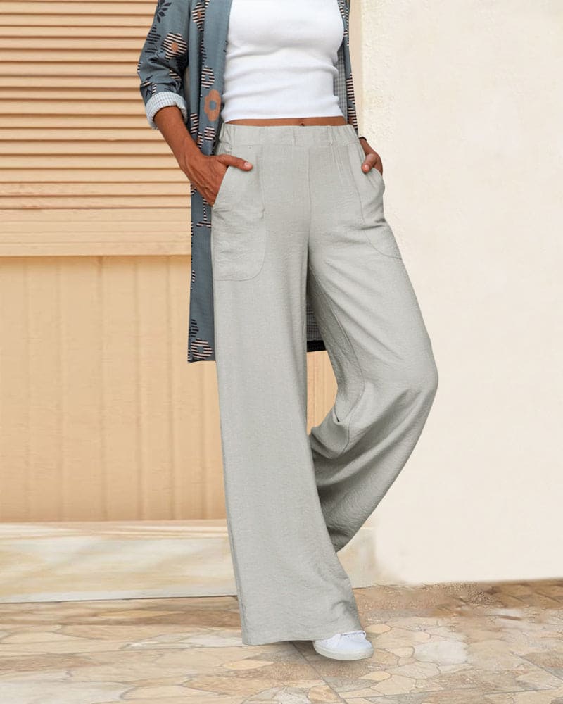 Julya | Soft Casual Wide Pants With Elastic Waist and Pockets