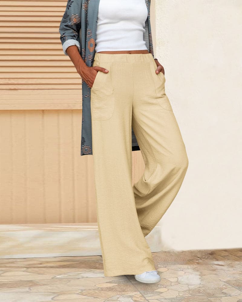 Julya | Soft Casual Wide Pants With Elastic Waist and Pockets