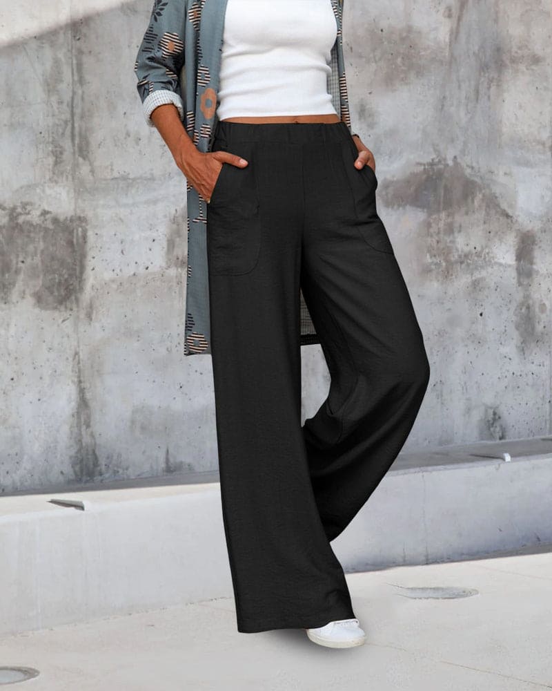 Julya | Soft Casual Wide Pants With Elastic Waist and Pockets