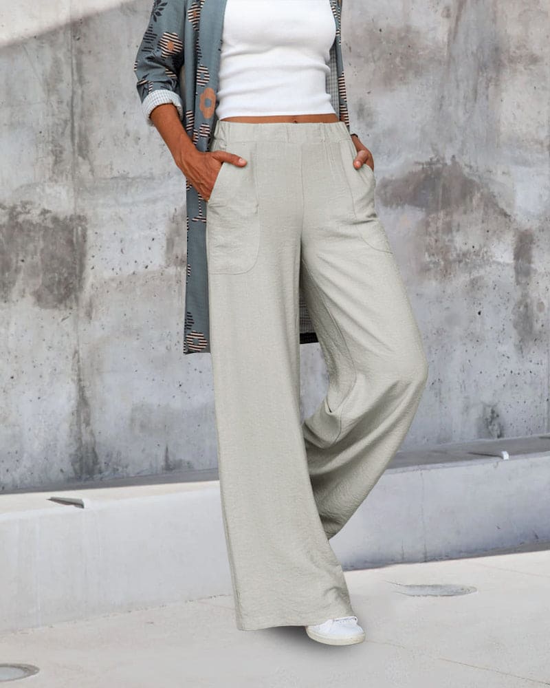 Julya | Soft Casual Wide Pants With Elastic Waist and Pockets