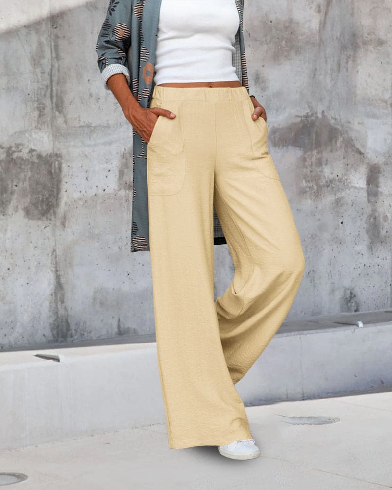 Julya | Soft Casual Wide Pants With Elastic Waist and Pockets