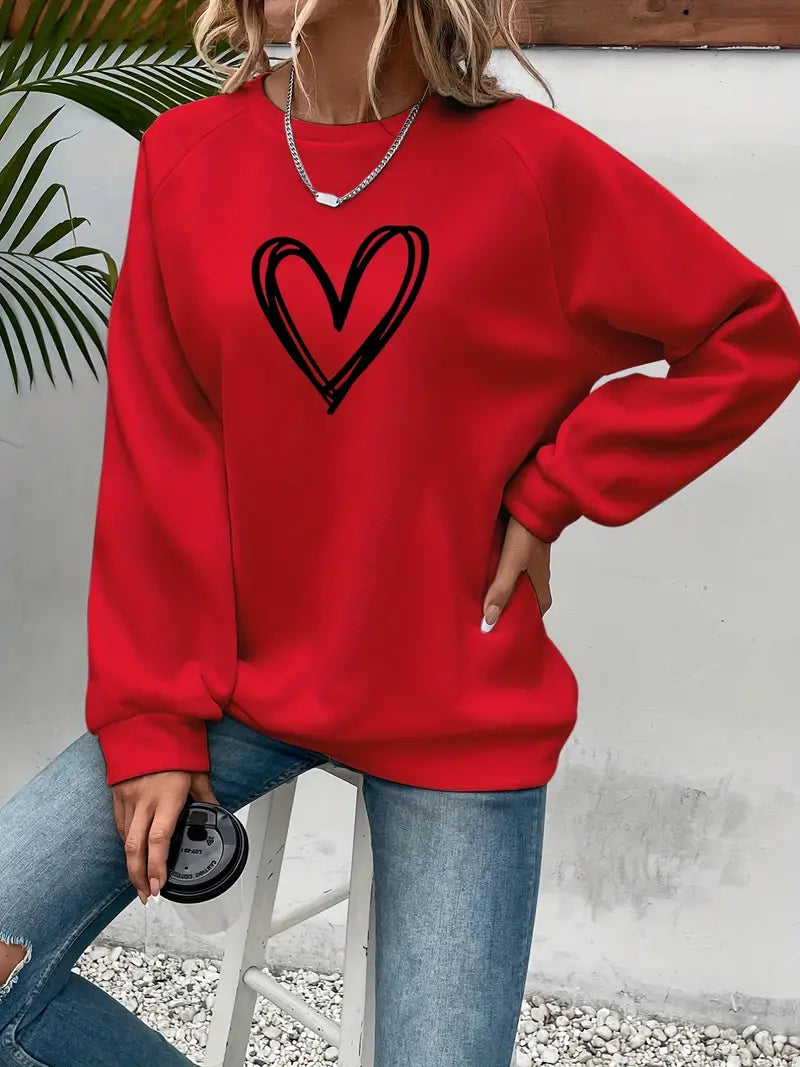 Nabia - Heart Print Pullover Hoodie