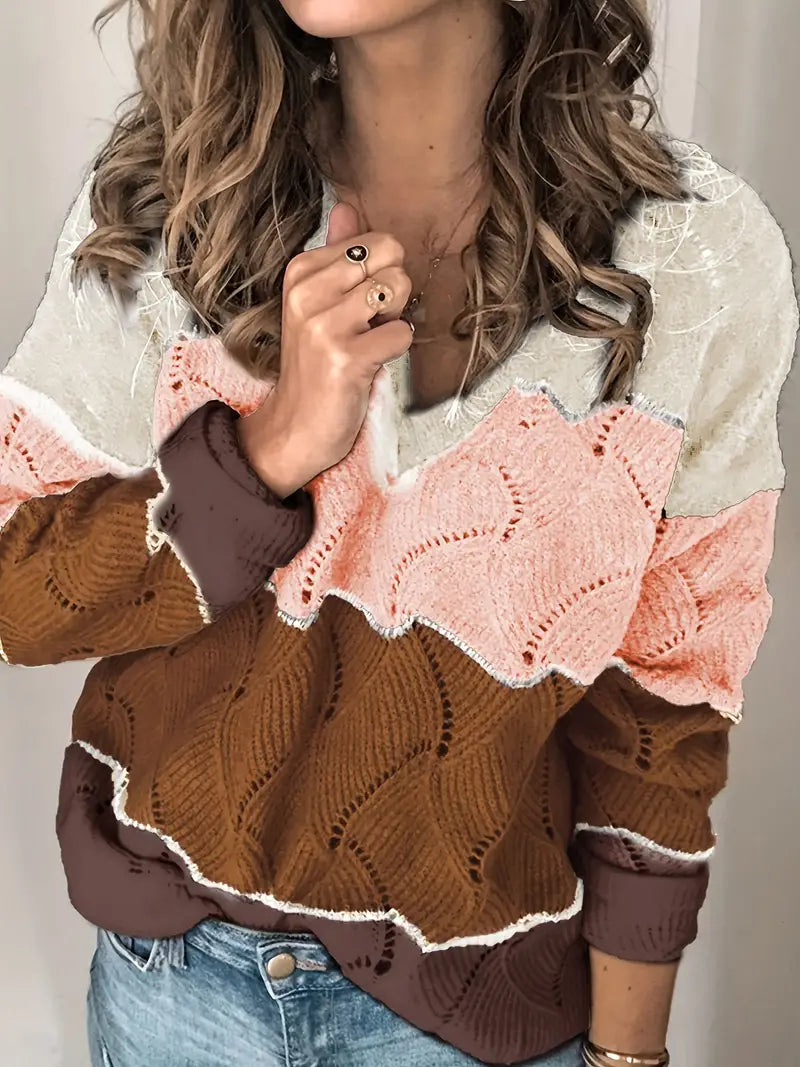 Isabelle Moreau | V-neck Tri-Color Sweater