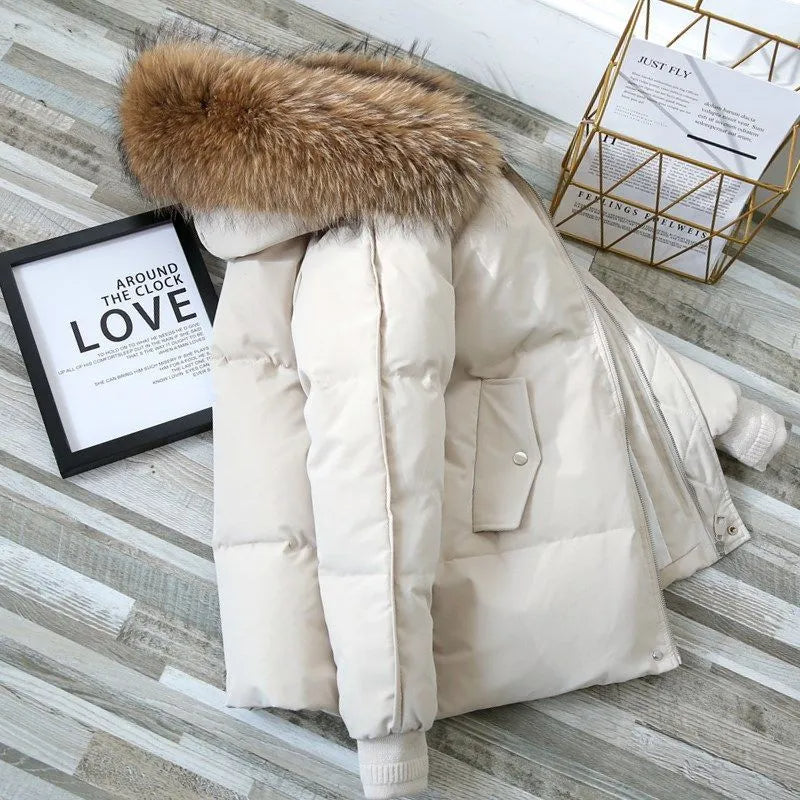 Women coat with faux fur hood