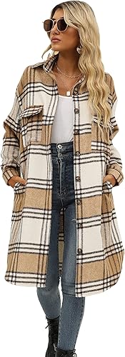 Women's Oversized Flannel Plaid Shacket Coat