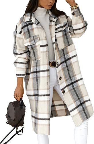 Women's Oversized Flannel Plaid Shacket Coat