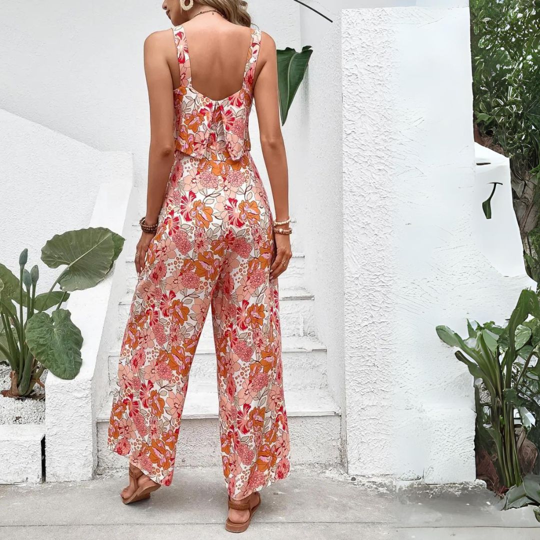 Inaya - Sleeveless Jumpsuit with Floral Print and Wide Leg
