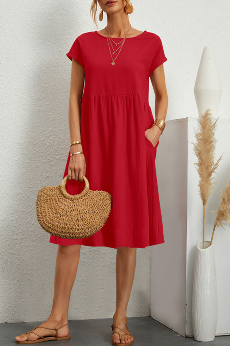 Alice Leroy - Casual O Neck Short Sleeve Dress (11 Colours)