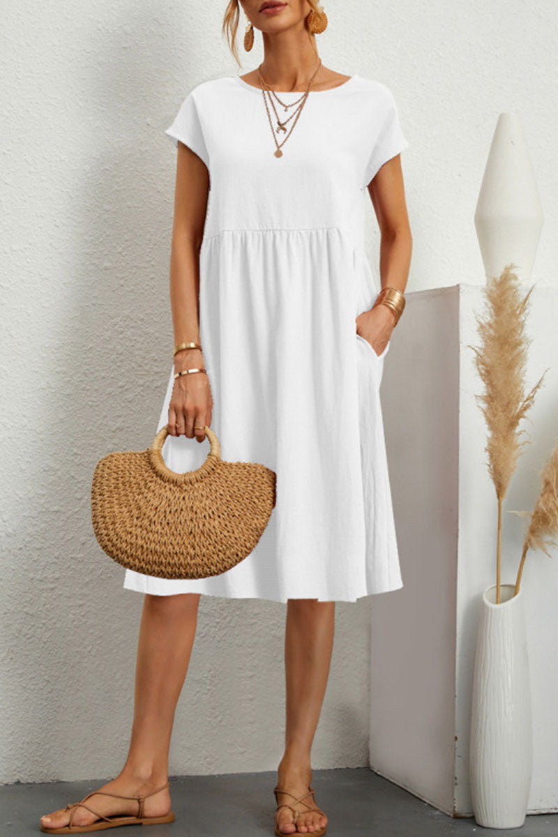 Alice Leroy - Casual O Neck Short Sleeve Dress (11 Colours)