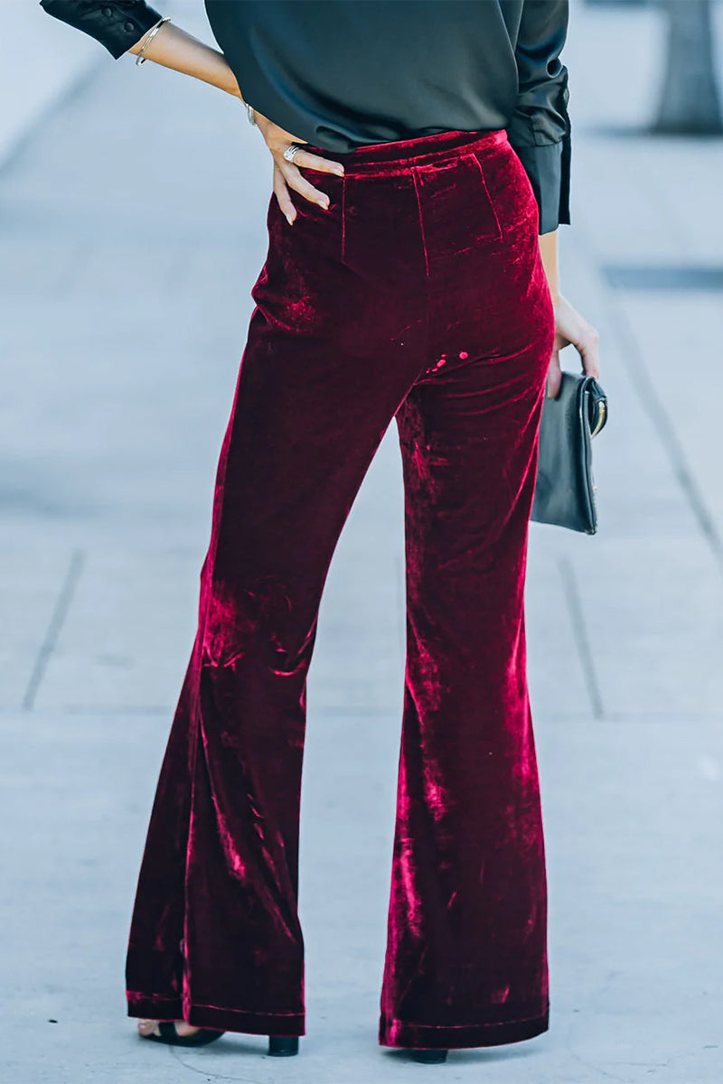 Regina - velvet bootcut trousers with high waist