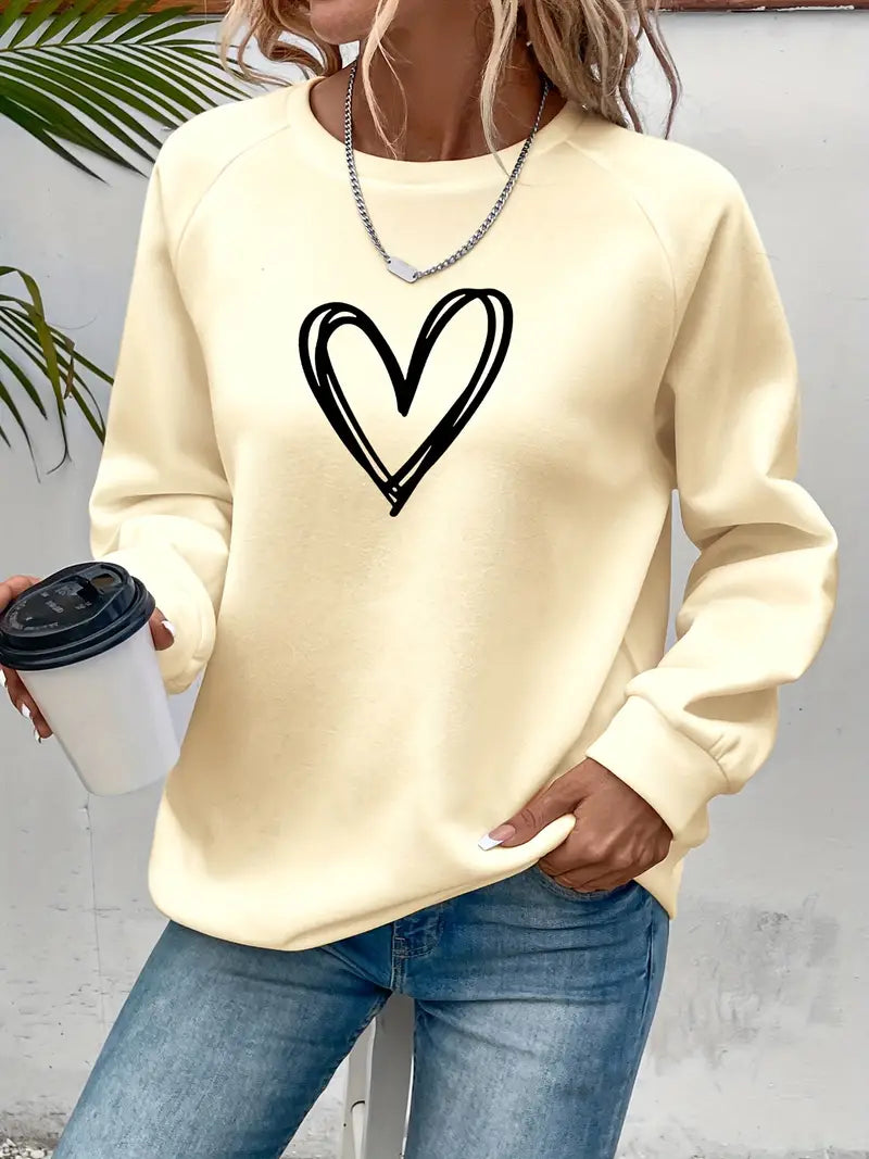 Nabia - Heart Print Pullover Hoodie