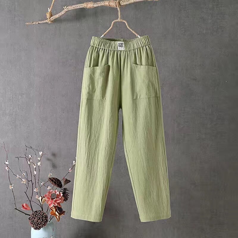 Belezza casual cotton and linen trousers with elastic waistband