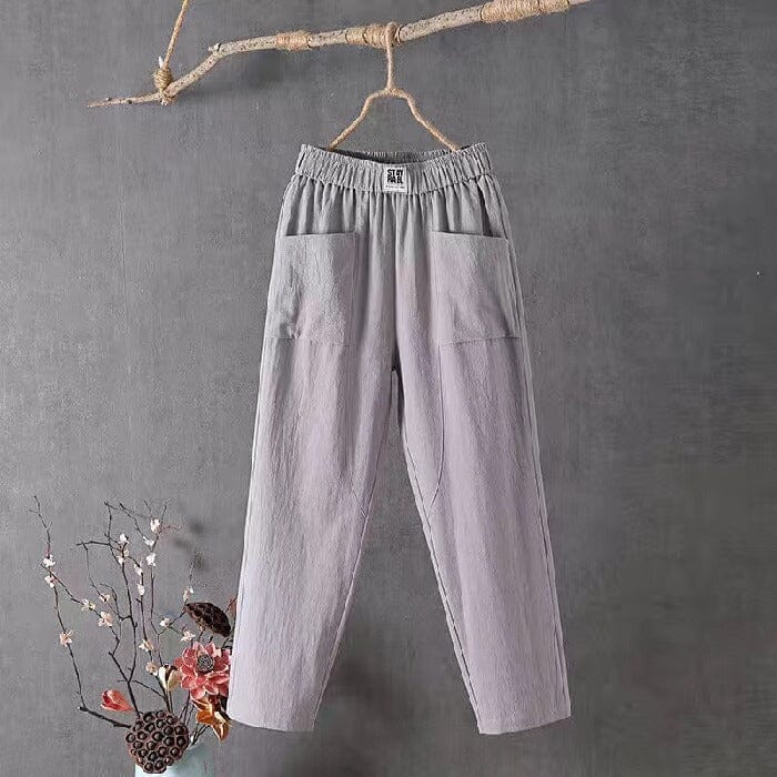 Belezza casual cotton and linen trousers with elastic waistband