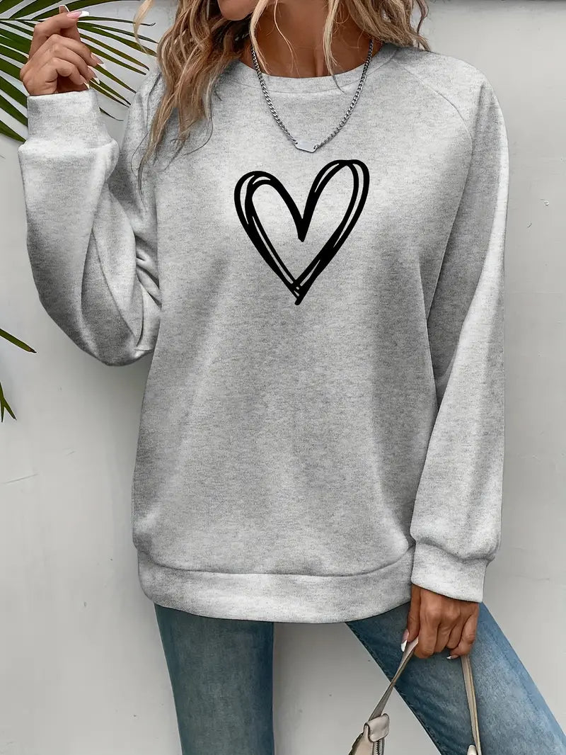 Nabia - Heart Print Pullover Hoodie