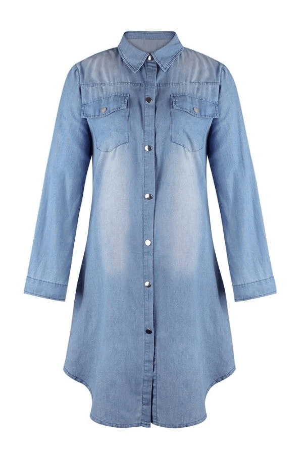 Evangeline™ | Long sleeve loose denim shirt dress