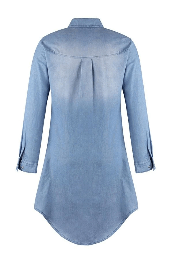 Evangeline™ | Long sleeve loose denim shirt dress