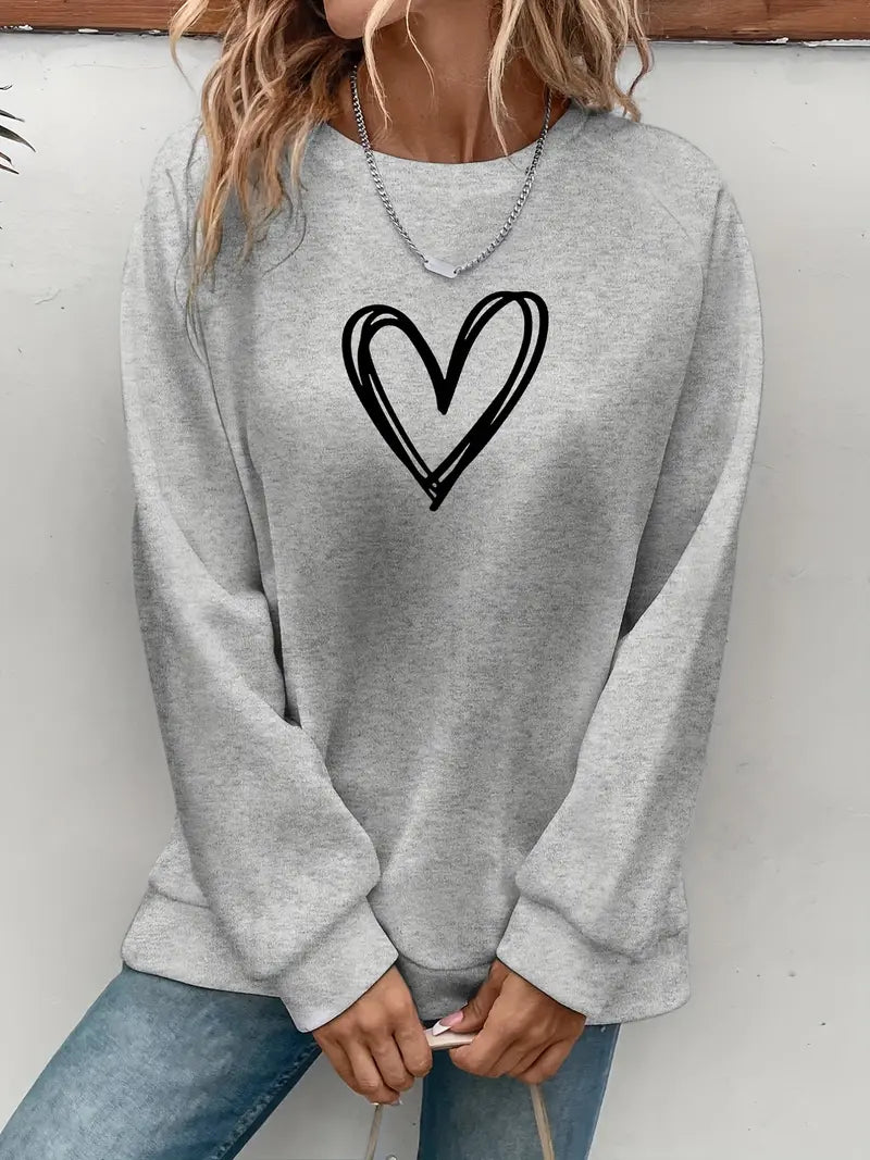 Nabia - Heart Print Pullover Hoodie