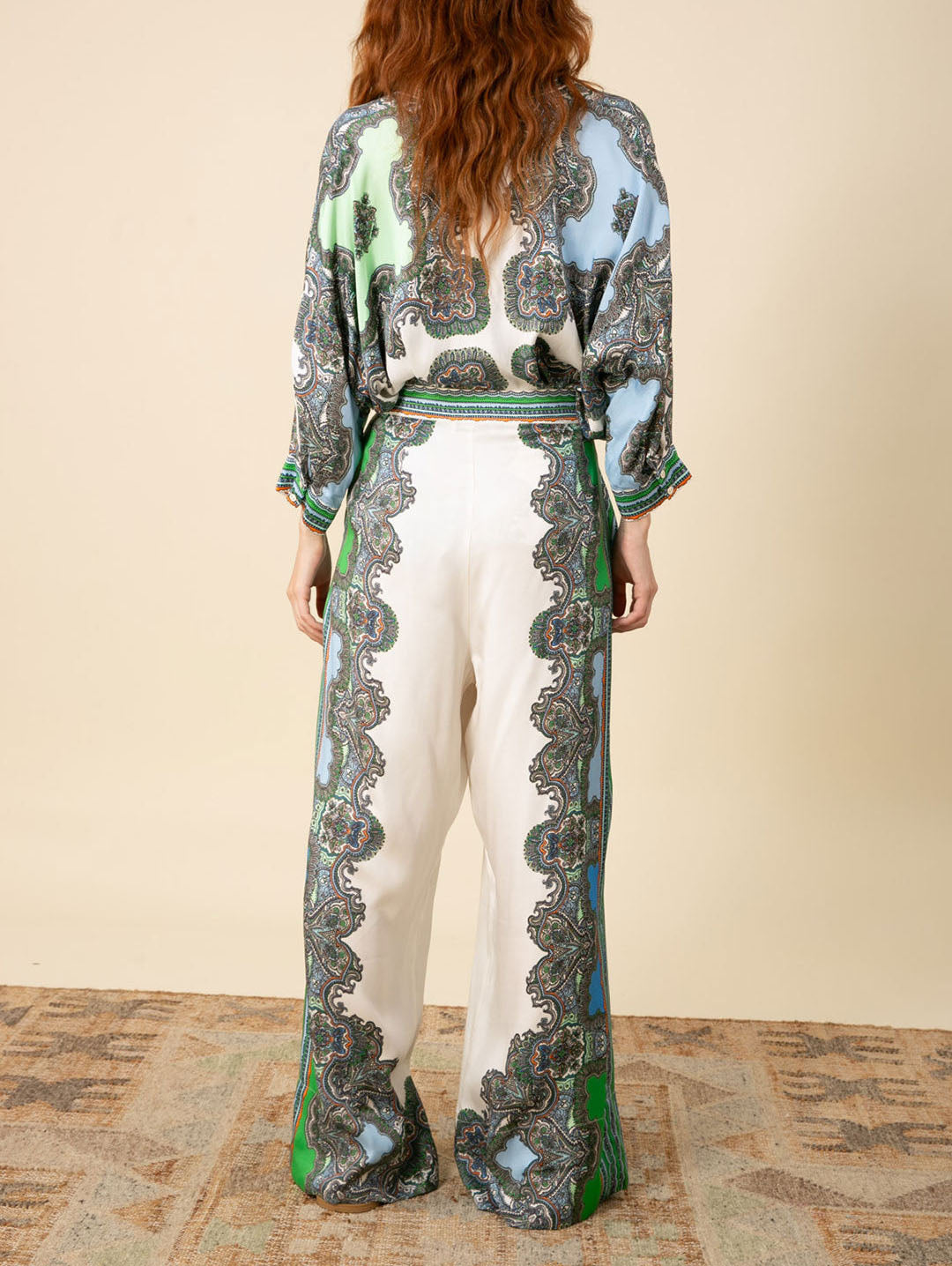 Exquisite Paisley Ethnic Print Side Pocket Loose Wide-Leg Pants