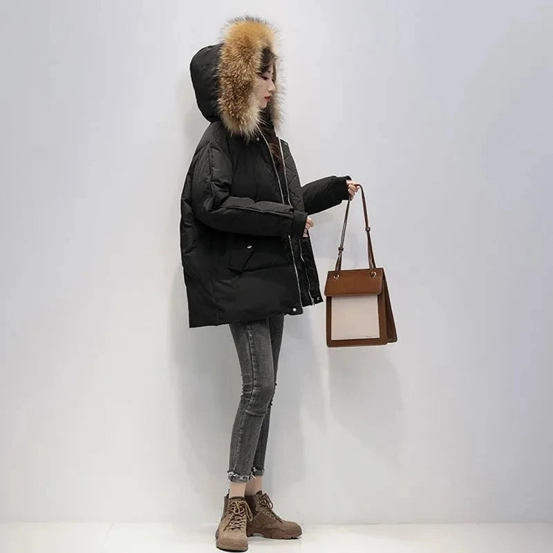 Women coat with faux fur hood
