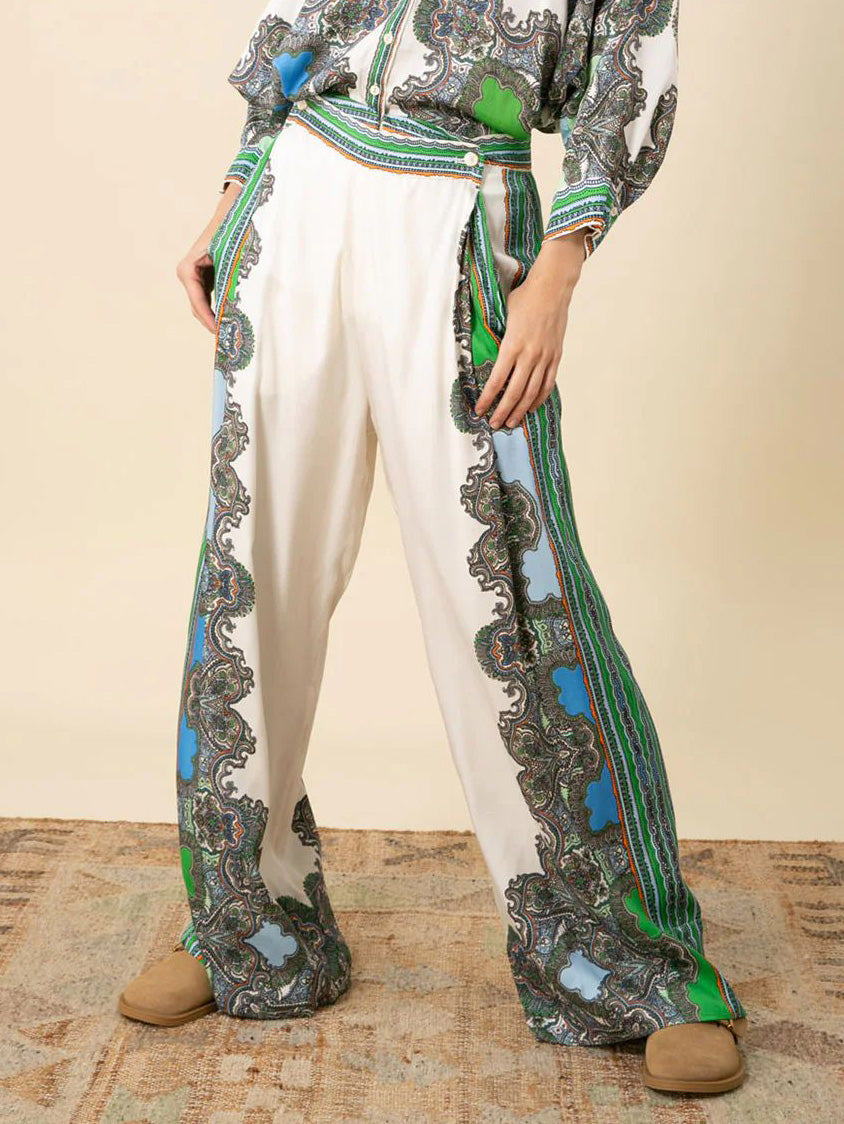 Exquisite Paisley Ethnic Print Side Pocket Loose Wide-Leg Pants