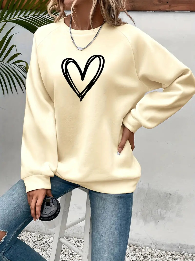 Nabia - Heart Print Pullover Hoodie