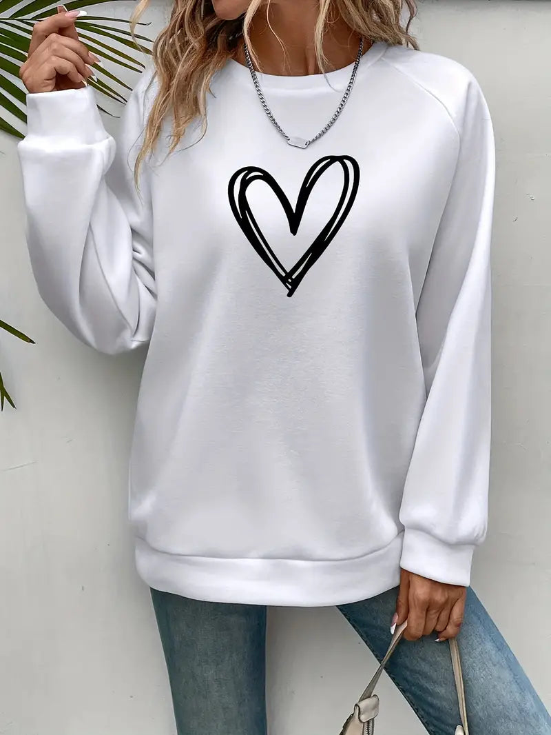 Nabia - Heart Print Pullover Hoodie