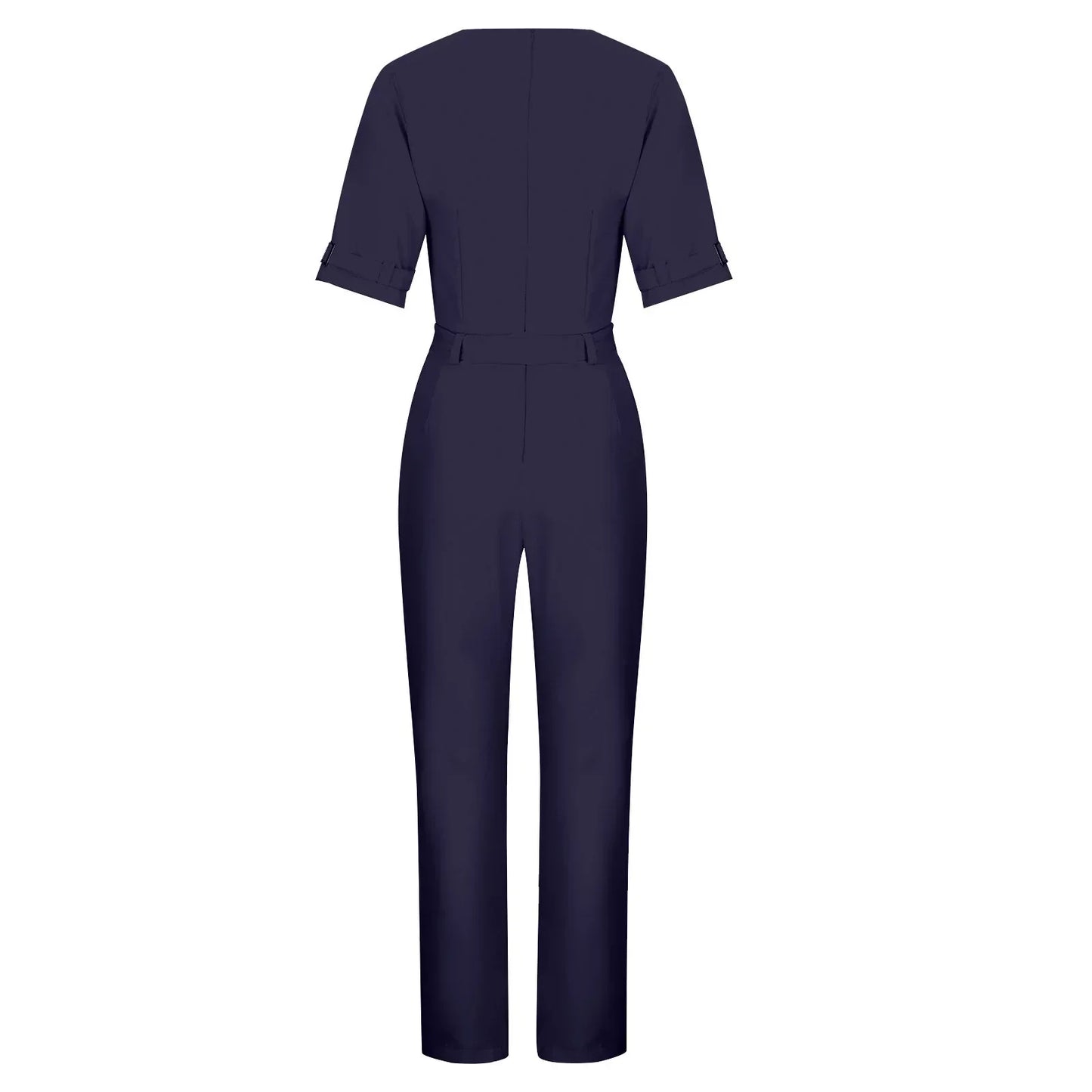 Noor – Sophisticated Short-Sleeve Jumpsuit with Buckle Detail