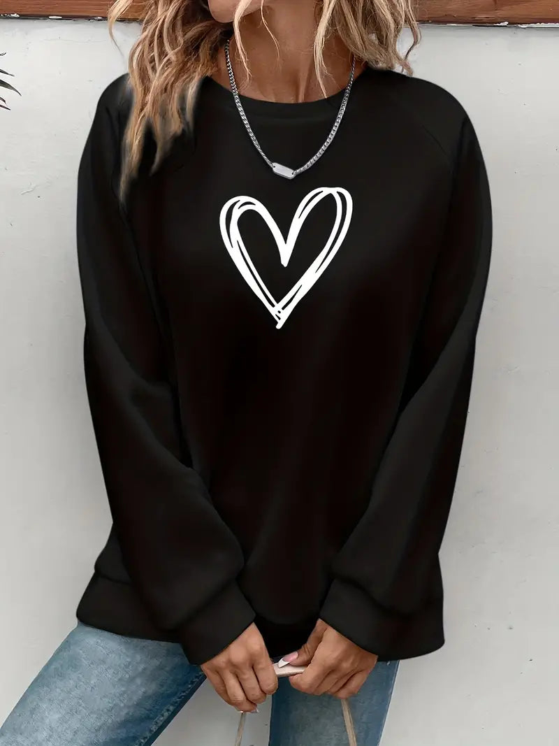 Nabia - Heart Print Pullover Hoodie