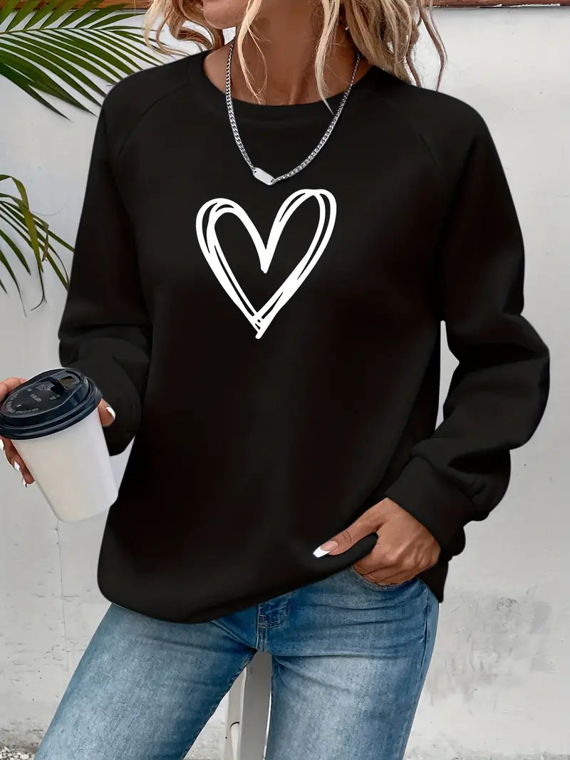 Nabia - Heart Print Pullover Hoodie