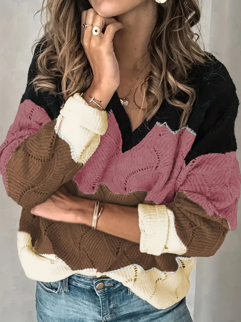 Isabelle Moreau | V-neck Tri-Color Sweater