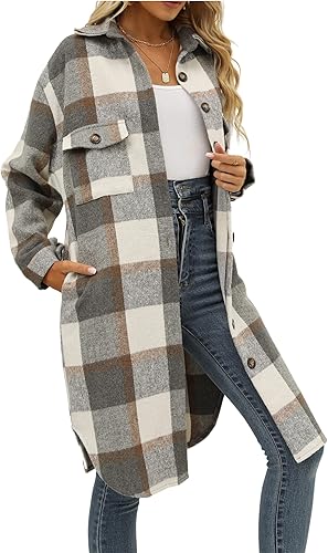 Women's Oversized Flannel Plaid Shacket Coat