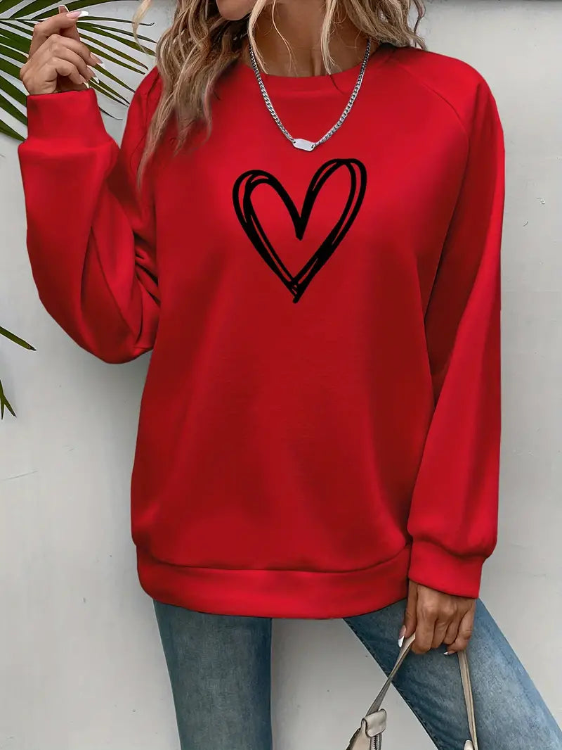 Nabia - Heart Print Pullover Hoodie