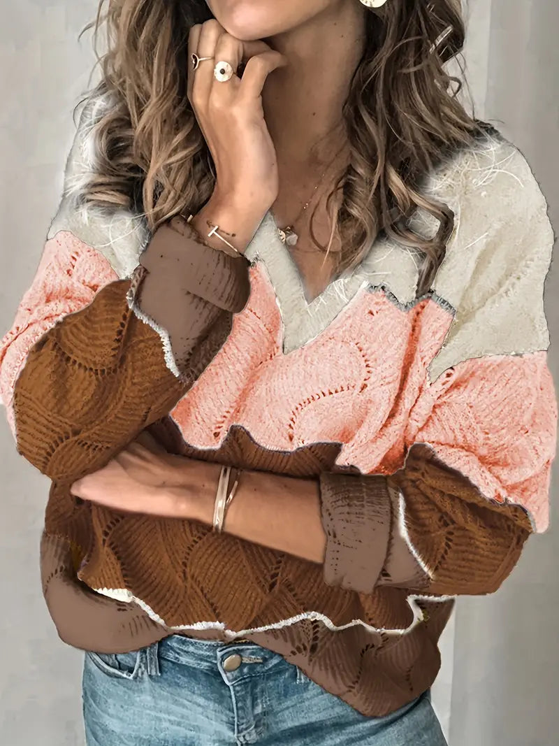 Isabelle Moreau | V-neck Tri-Color Sweater