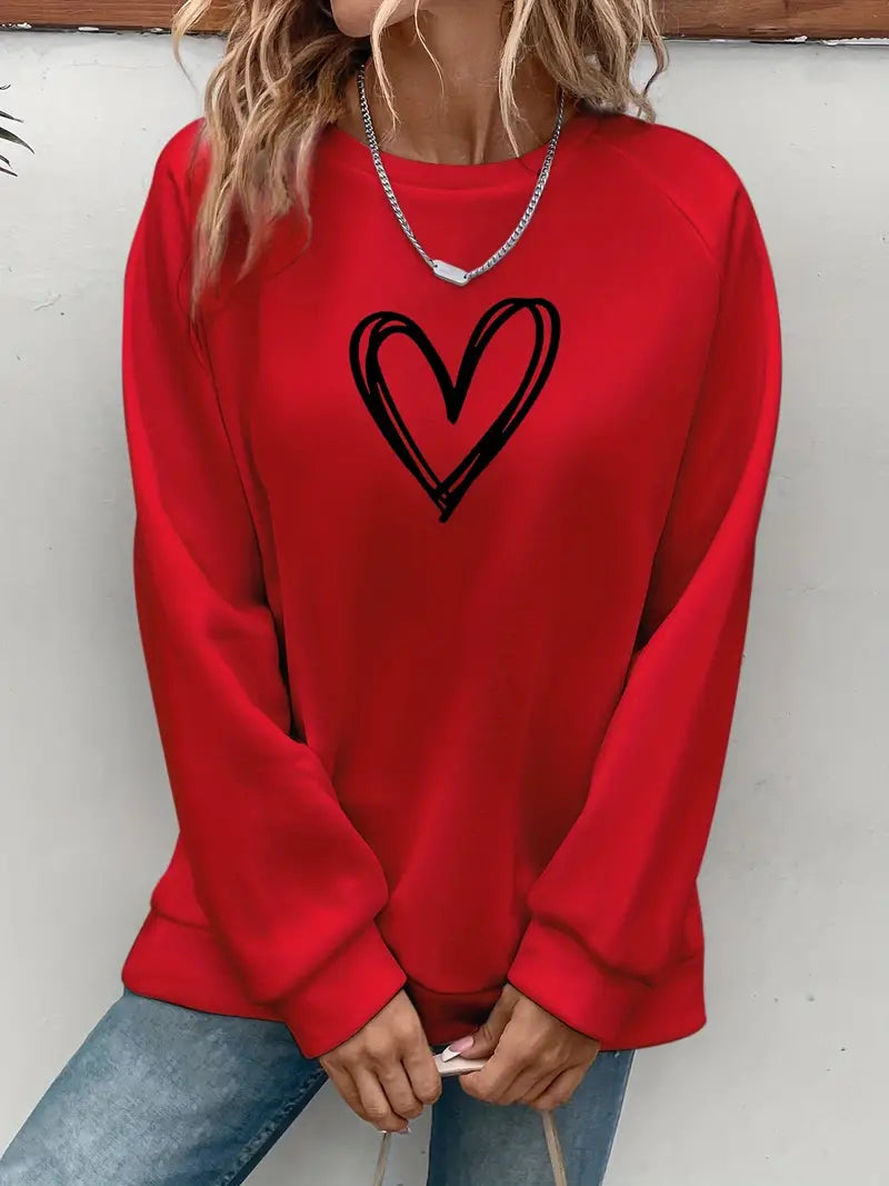Nabia - Heart Print Pullover Hoodie