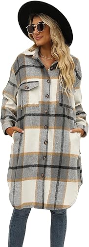 Women's Oversized Flannel Plaid Shacket Coat