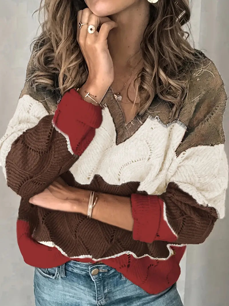 Isabelle Moreau | V-neck Tri-Color Sweater