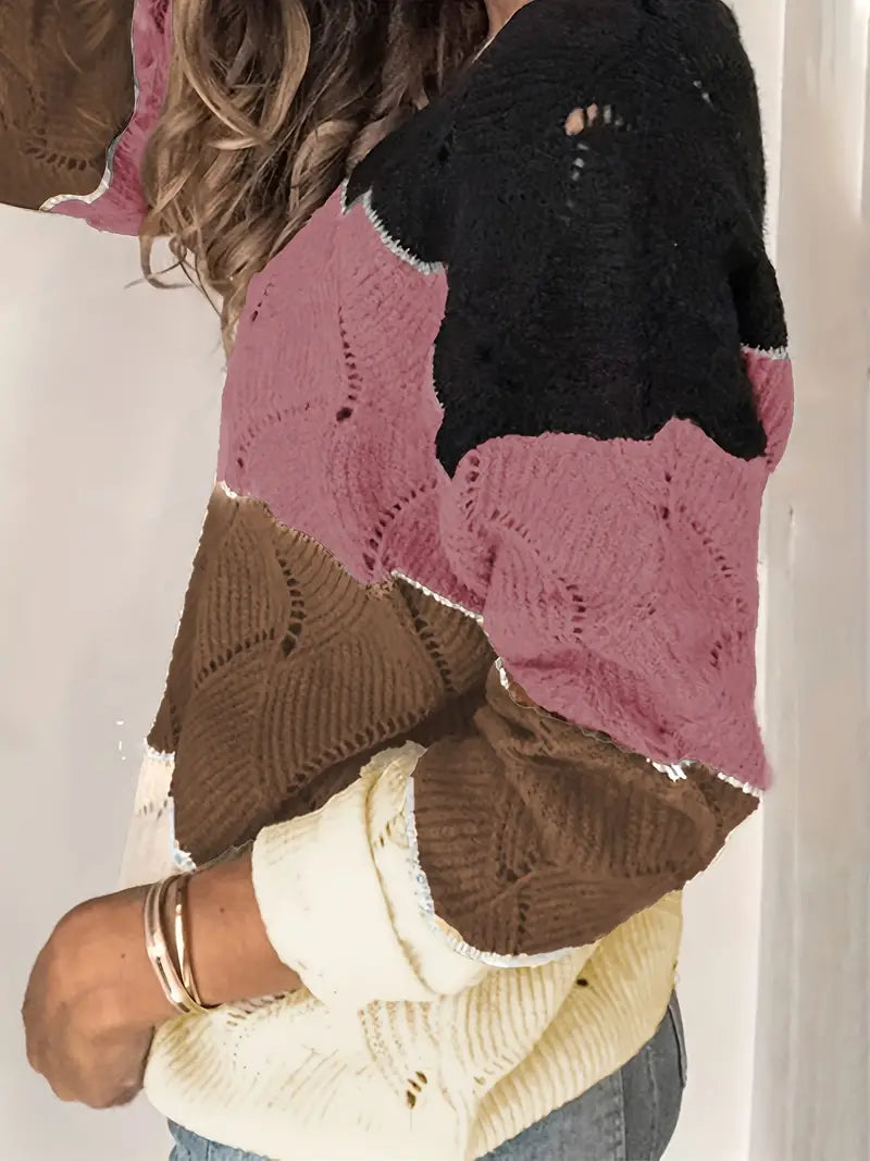 Isabelle Moreau | V-neck Tri-Color Sweater