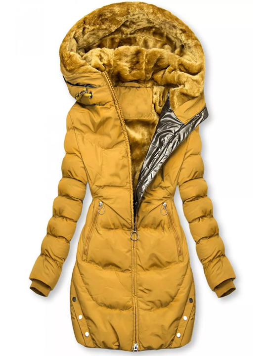 Elsa | Women's Winter Mid-length Zip Jacket with Hood and Velvet Lining