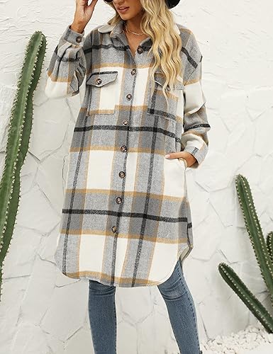 Women's Oversized Flannel Plaid Shacket Coat