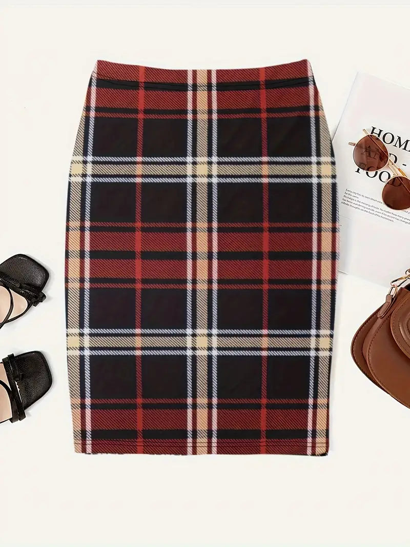 Belezza - plaid print slim skirk for spring
