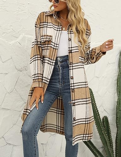 Women's Oversized Flannel Plaid Shacket Coat
