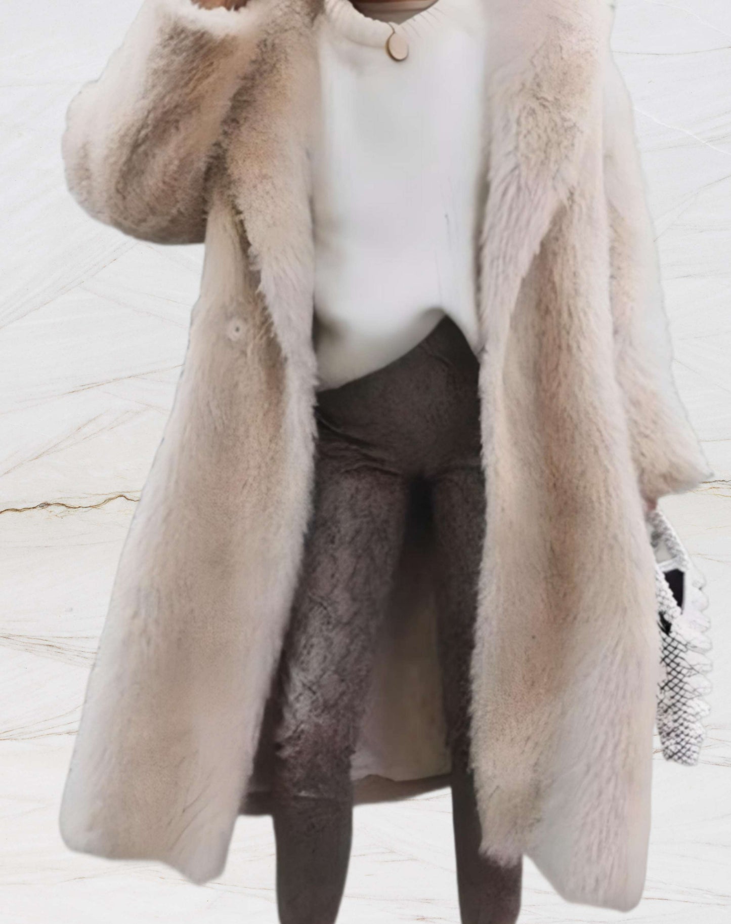 Oversized long coat in fluffy fur for women