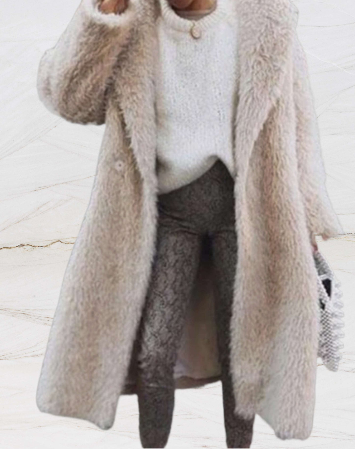 Oversized long coat in fluffy fur for women