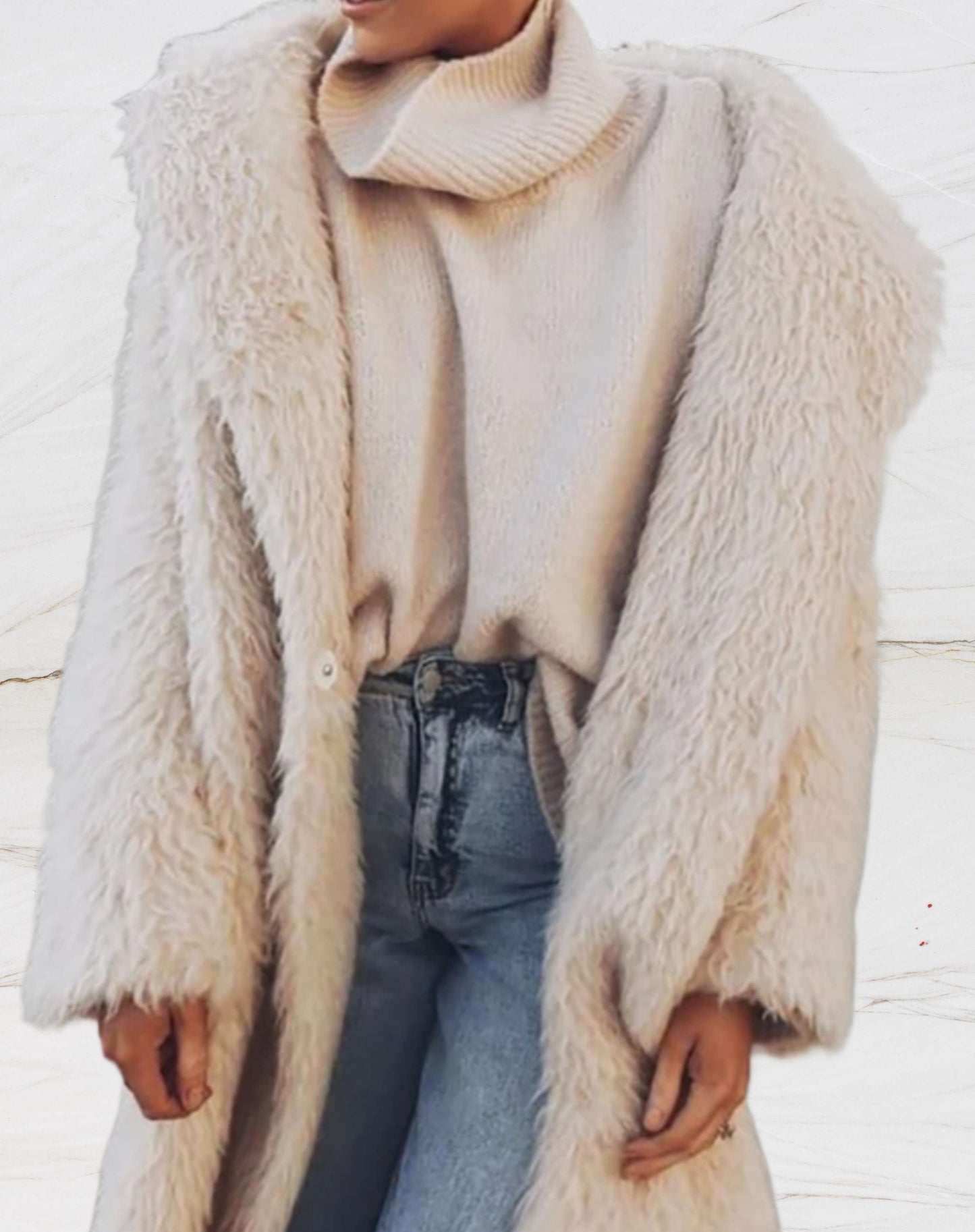 Oversized long coat in fluffy fur for women