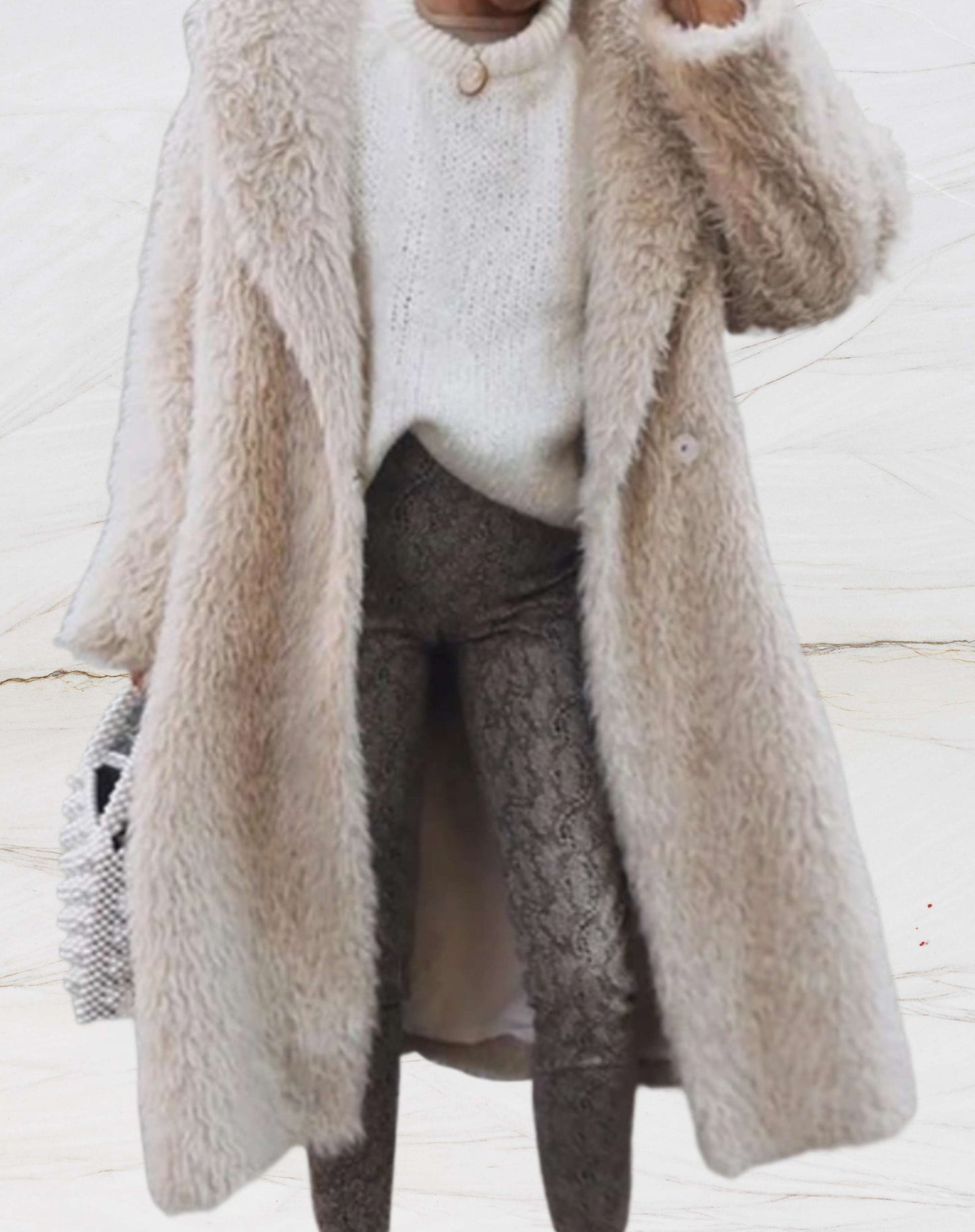 Oversized long coat in fluffy fur for women