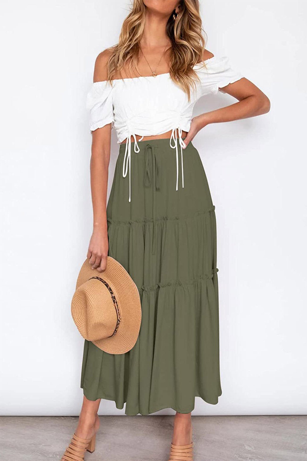 Kinsley - bohemian high waist ruched skirt
