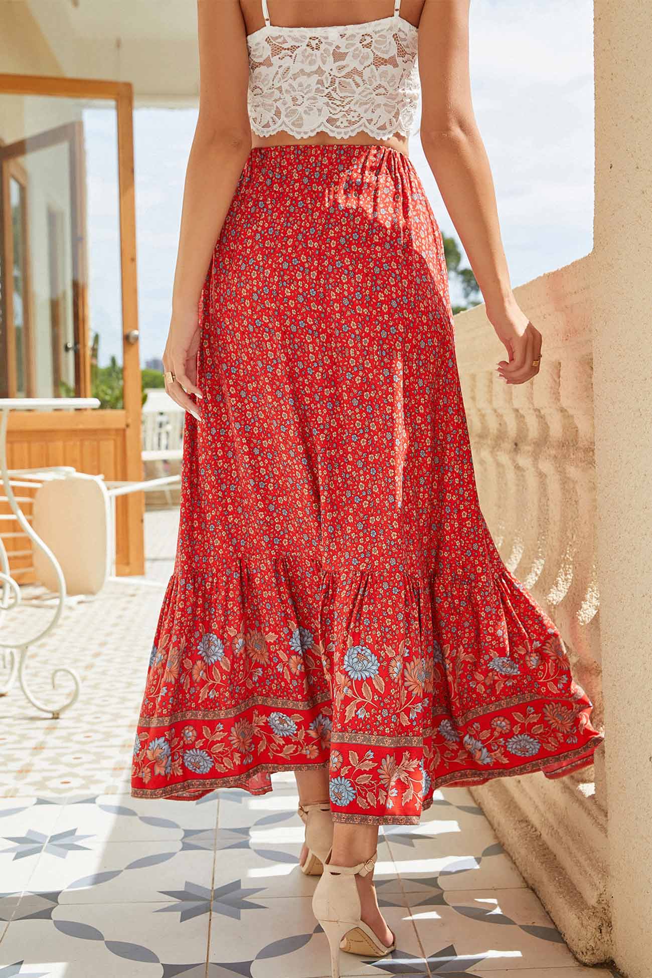 Mina - bohemian floral print midi skirt