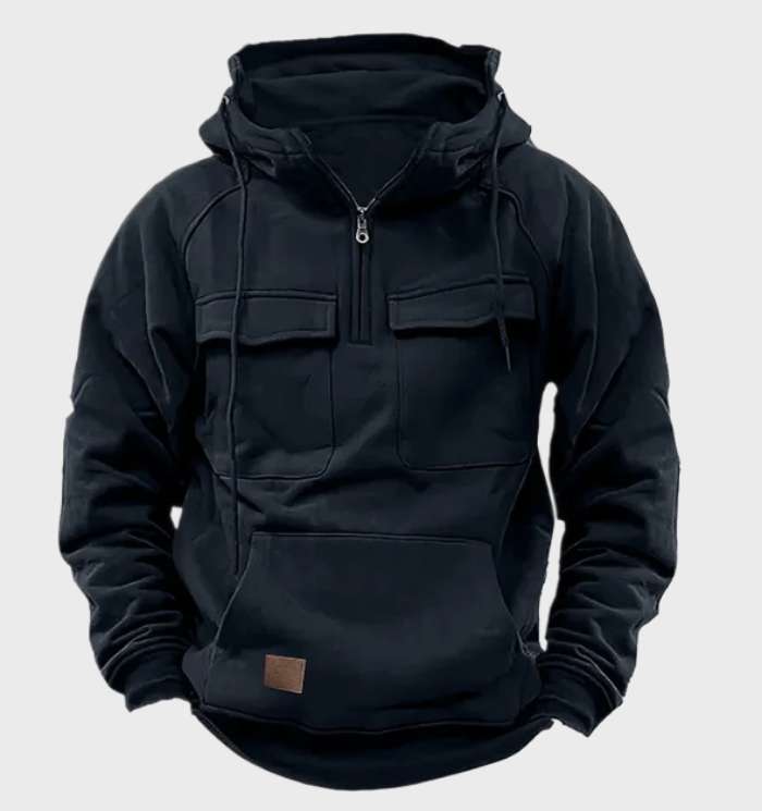 Vintage Long Sleeve Hoodie with Half-Zip for Men