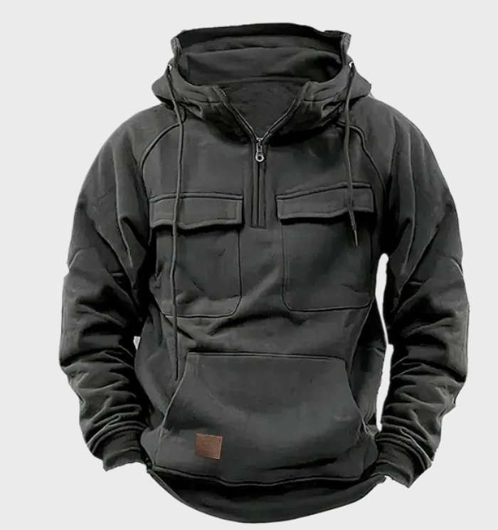 Vintage Long Sleeve Hoodie with Half-Zip for Men