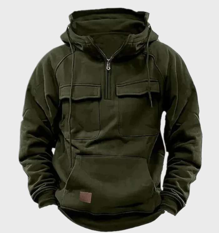 Vintage Long Sleeve Hoodie with Half-Zip for Men